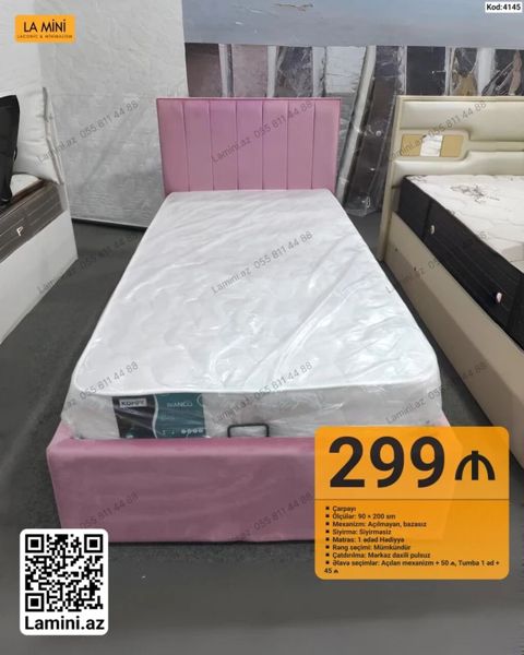 Məhsul: Tək nəfərlik çarpayı (kod: 4145) Xüsusiyyətlər: - Ölçü: 90 x — Bakı