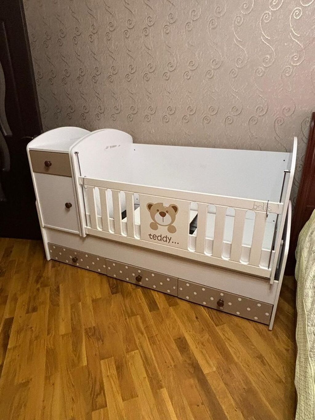 Uşaq beşiyi – modul tipli “teddy” dizaynı - Rəng: ağ və bej — Mebel, Bakı (2)