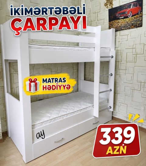 İkimərtəbəli çarpayı – 339 AZN - Rəng: ağ - Kompakt dizayn, uşaq və — Bakı