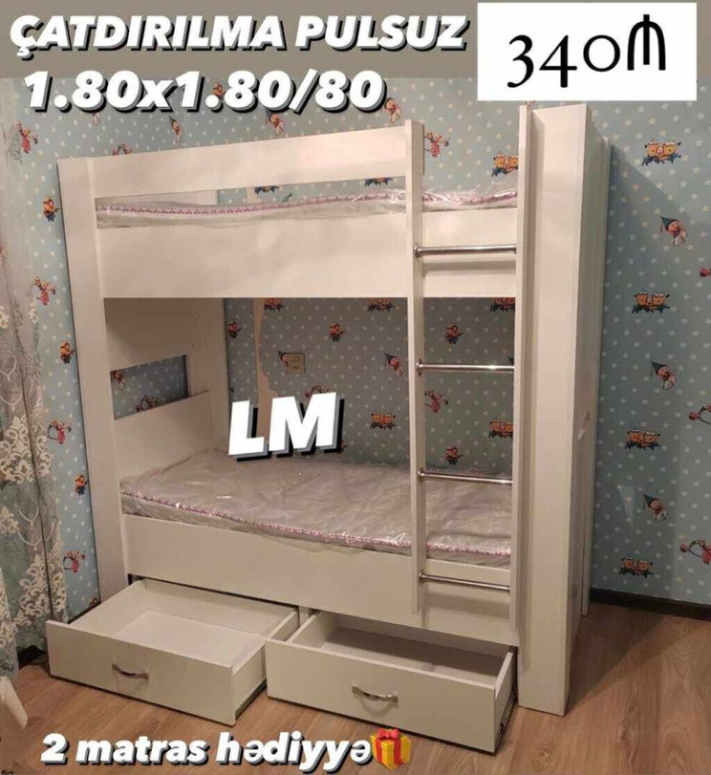 İkimərtəbəli çarpayılar 2 matras hədiyyə Bir başa istehsaldan — Mebel, Bakı (4)