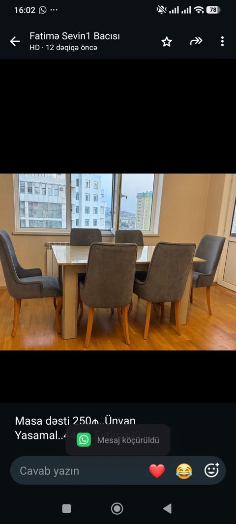 Masa dəsti 250₼. Ünvan Yasamal. 4444. Fatimə99 — Bakı