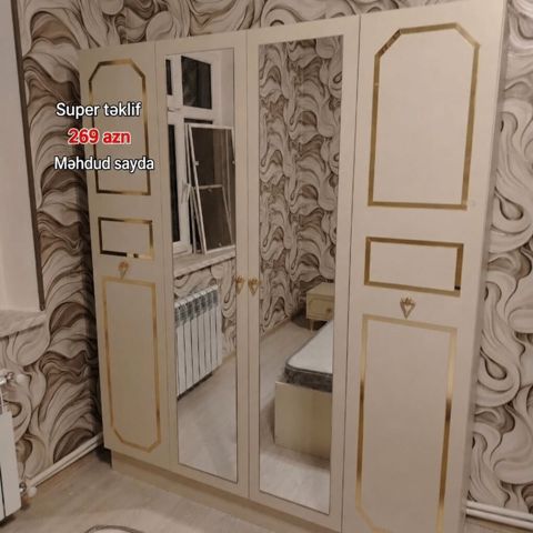Yeni, 4 qapılı, Güzgülü, Açılan, Düz dolab — Bakı