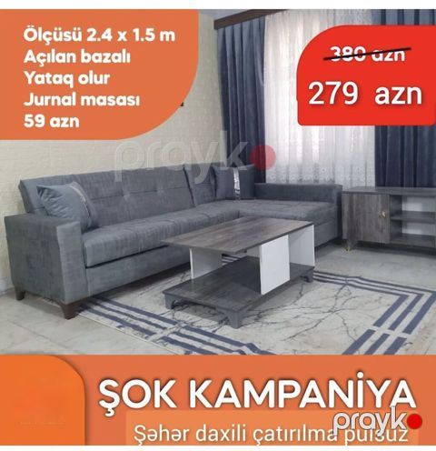 Künc divan dəsti – ŞOK Kampanıya - Ölçü: 2.4 x 1.5 m - Açılan, bazalı — Bakı