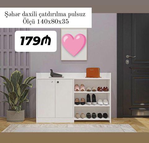 Ağ rəngdə, müasir dizaynlı dəhliz üçün ayaqqabılıq/dolab kombini — Bakı