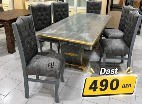 Yemək otağı mebel dəsti - Komplekt: 1 masa + 6 stul - Masa — Bakı