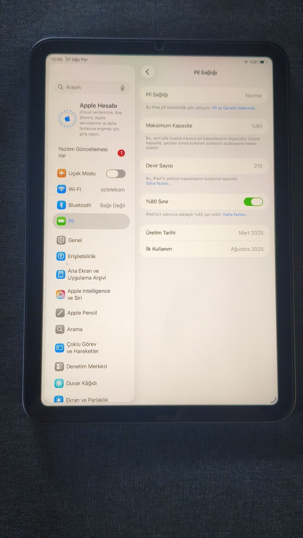 Apple iPad mini 7 space gray 128gb (90%)batarey Əla vəziyyətdə — Elektronika, Yevlax