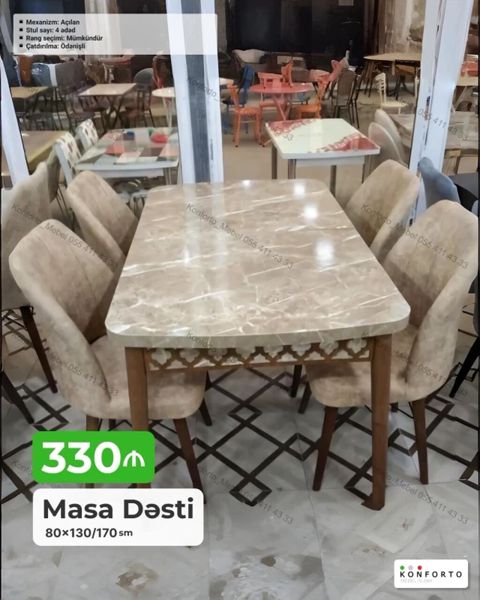 Masa Dəsti – 80×130/170 sm - Açılan mexanizmli yemək masası: gündəlik — Bakı