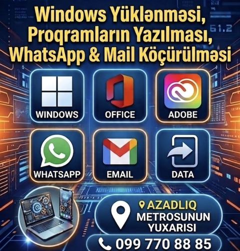 Xidmət: Kompüter və telefon üçün proqramlaşdırma və köçürmə işləri — Mehdiabad