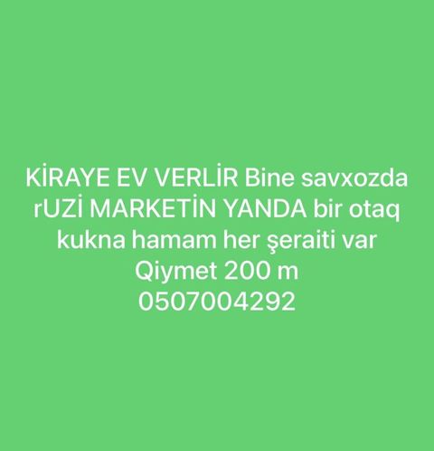 Kirayə ev – Bine sovxozda, Ruzi Marketin yanında. - 1 otaq - Mətbəx — Digah