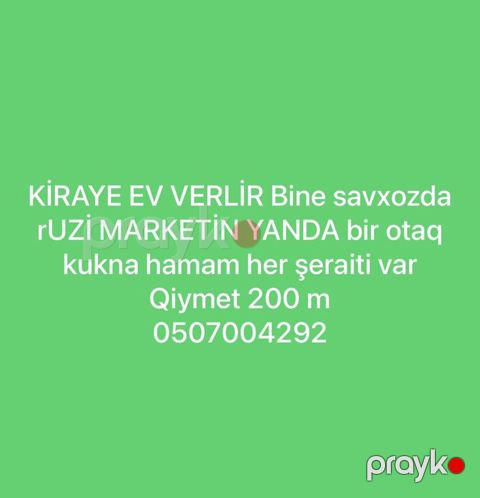 Kirayə ev – Bine sovxozda, Ruzi Marketin yanında. - 1 otaq - Mətbəx