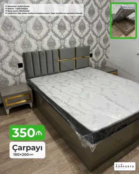 Çarpayı – 160×200 sm - Mexanizm: açılan, bazalı (daxili geniş saxlama — Bakı