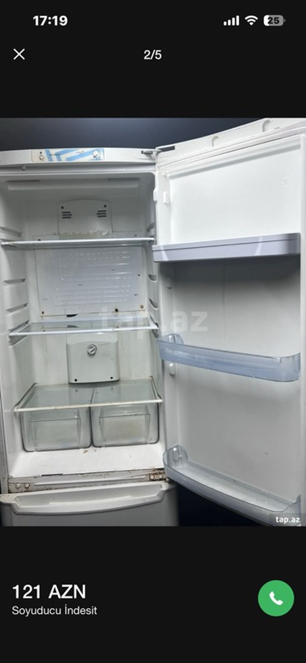 İşlənmiş 2 qapılı Indesit Soyuducu Satılır, rəng - Ağ — Soyuducular, Bakı (3)