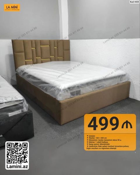Məhsul: Çarpayı (Kod: 4435) - Ölçü: 160 x 200 sm - Karkas: Yumşaq — Bakı