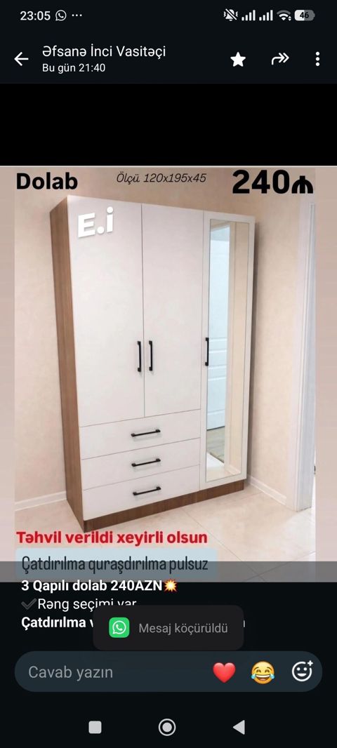 *3 Qapılı dolab 240AZN Rəng seçimi var *Çatdırılma və — Bakı
