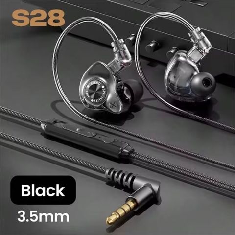 S28 naqilli qulaqcıq, 3.5 mm çıxışlı, qara rəngdə. Şəffaf korpuslu və — Bakı