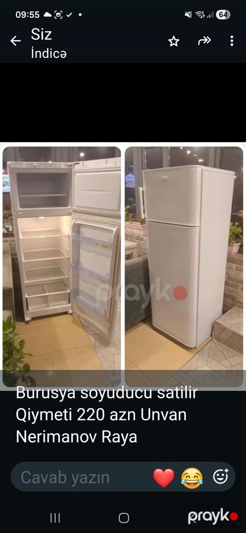 İki qapılı “Burusiya” soyuducu - Üst hissədə dondurucu bölmə, rəfli