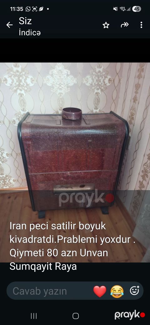 İran peçi – iri ölçülü, otağı tam qızdırır. Problemi yoxdur. Qazla