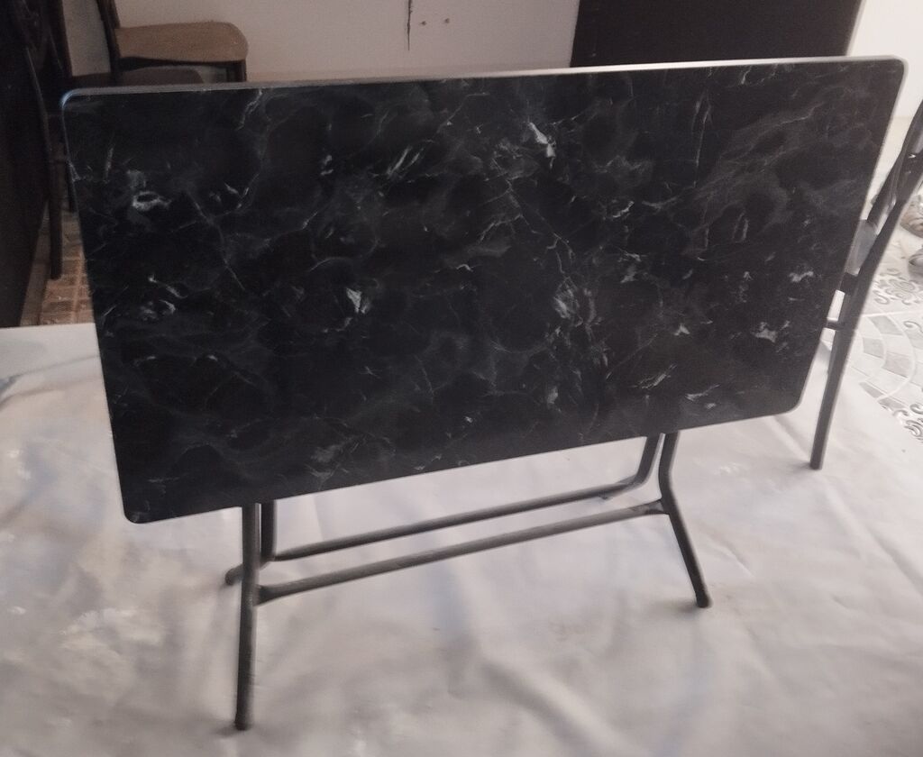 Qara mərmər naxışlı qatlanan masa və metal stul dəsti - Masa — Mebel, Bakı (4)