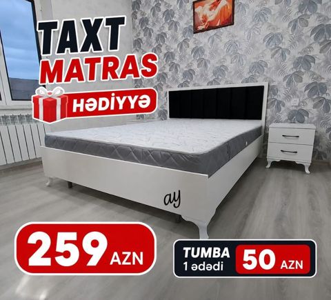 Ağ rəngli yataq dəsti – müasir minimal dizayn. Yumşaq başlıq hissəsi — Bakı