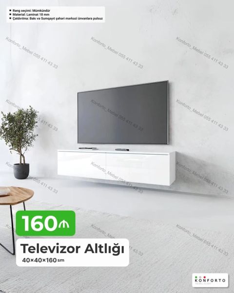 Televizor altlığı – divardan asma model Ölçü: 40×40×160 sm — Bakı