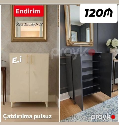 Ayaqqabı dolabı - Ölçü: 125 80 32 sm - Rənglər: bej və tünd boz
