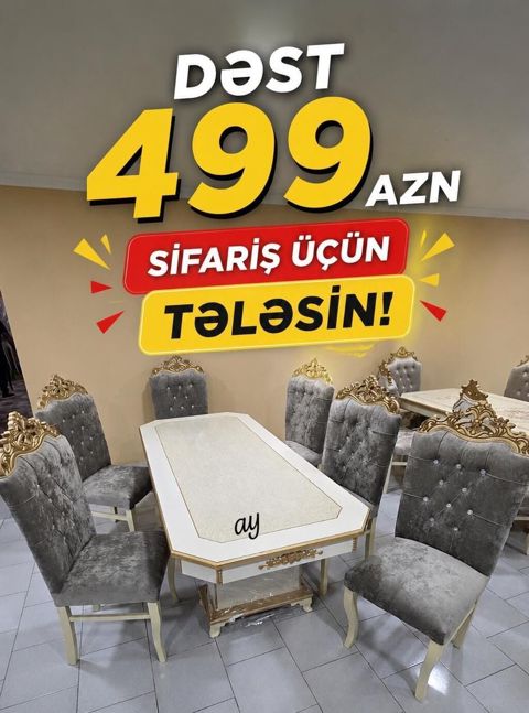 Yemək otağı üçün zərif masa və stul dəsti - Dəst qiyməti: 499 AZN — Bakı