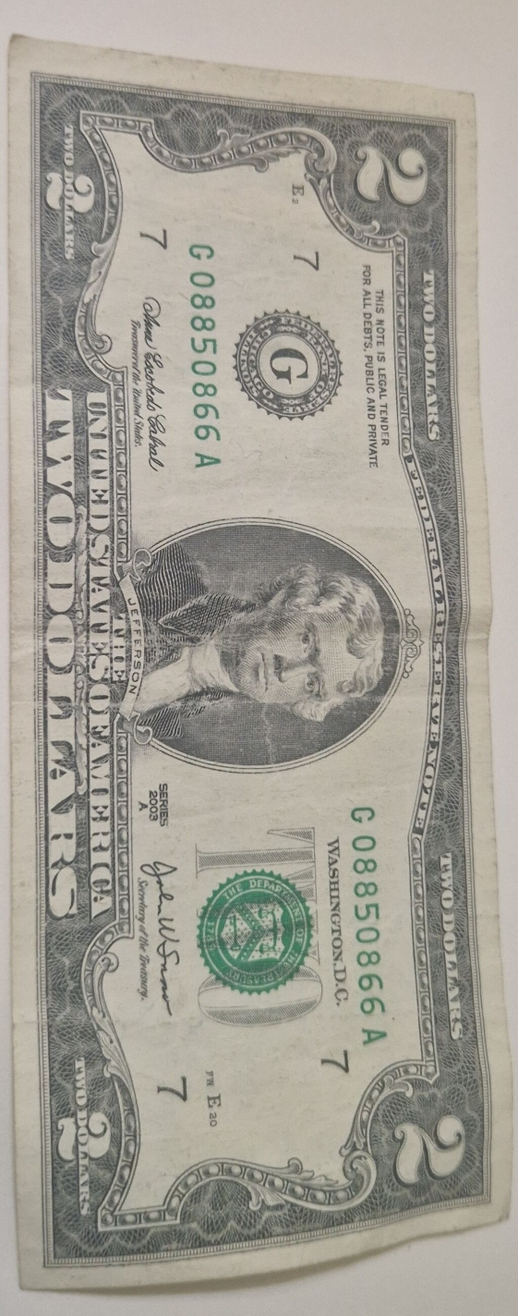 QİYMƏT BARƏDƏ RAZILAŞMAQ OLAR ABŞ 2 dollar banknotu – Seriya: 2003 — Mallar, Bakı
