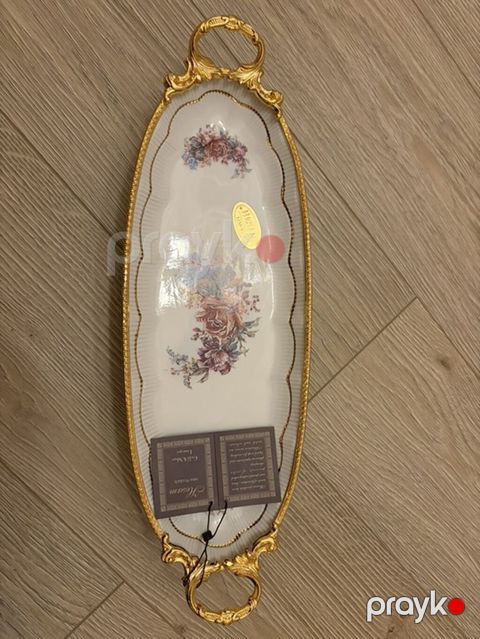 Tort və şiriniyyat qabı, rəng - Qızılı, Farfor