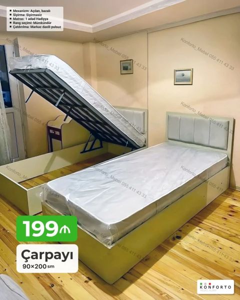 Çarpayı – 90×200 sm - Mexanizm: açılan, bazalı (yuxarıdan qaldırıla — Bakı