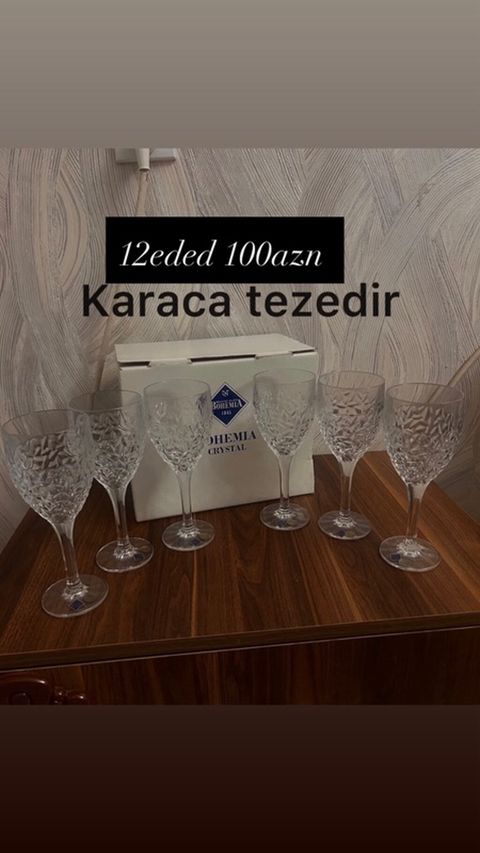 Qədəhlər, rəng - Ağ, Xrustal, 12 ədədli dəst, Çexiya — Bakı