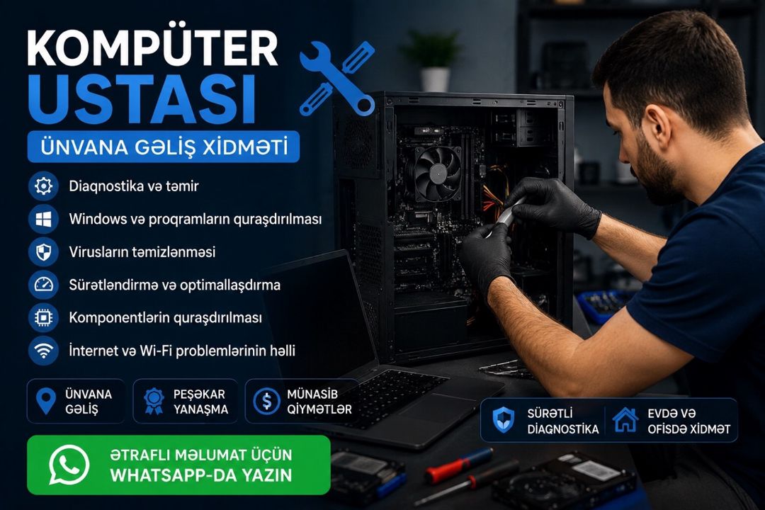 🖥️ Kompüter ustası — ünvana gəliş xidməti — Xidmətlər, Bakı