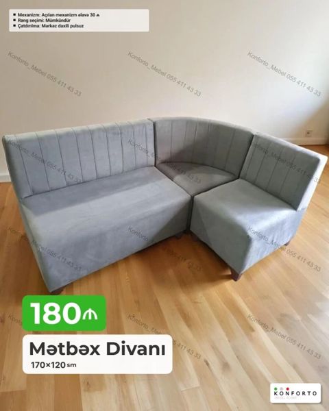Mətbəx divanı – 170×120 sm ölçüdə L formalı künc model. Rahat oturacaq — Bakı
