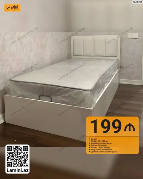Tək nəfərlik çarpayı – kod: 5814 - Ölçü: 90 200 sm - Mexanizm — Bakı