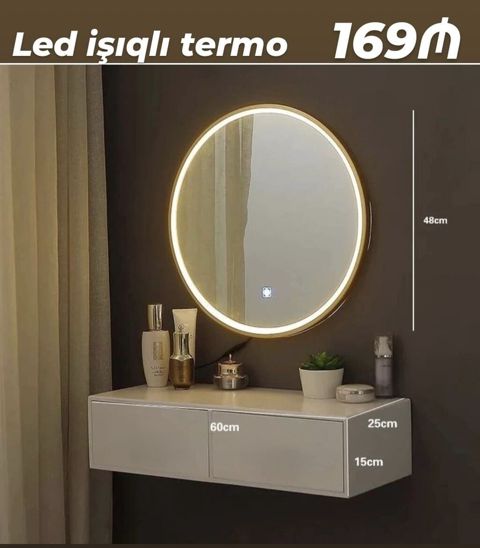 Güzgü Divar üçün, Dairə, Makiyaj üçün, Arxa işıqlı — Bakı