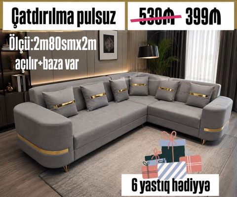 L‑formal dizaynlı L‑şəkilli künc divan - Ölçü: 2 m 80 sm x 2 m — Bakı