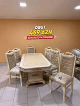 Yemək otağı dəsti - Komplekt: 1 masa + 6 stul - Rəng: krem/bej — Mebel