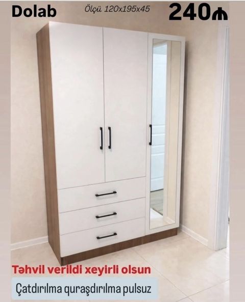 Məhsul: Dolab Ölçü: 120 x 195 x 45 sm Qiymət: 240 Xüsusiyyətlər — Bakı