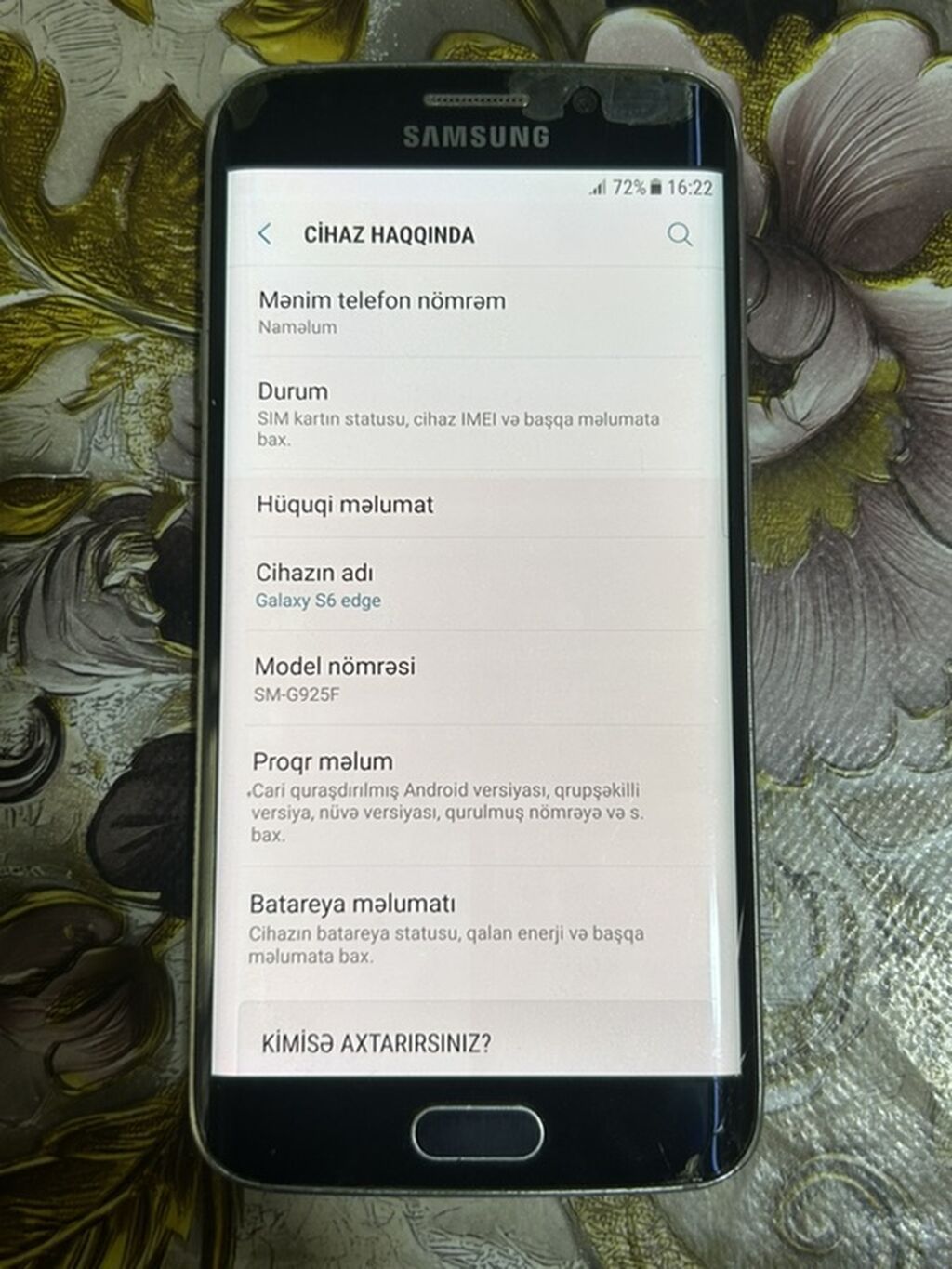 Samsung Galaxy S6 Edge, 32 GB, rəng - Qara, Qırıq — Samsung, Mehdiabad (2)