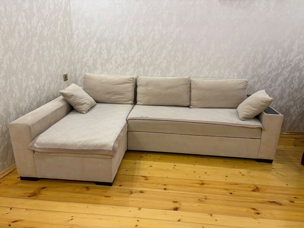 Künc divan – bej rəng, L-formalı dizayn - Müasir minimal üslubda — Mebel, Bakı (2)