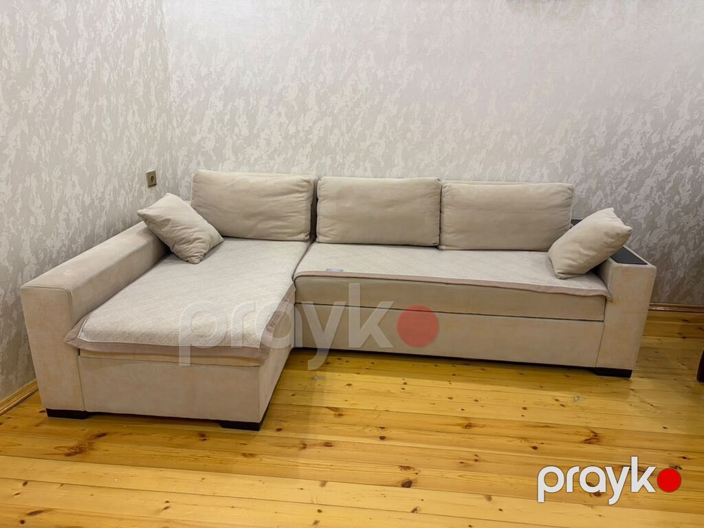 Künc divan – bej rəng, L-formalı dizayn - Müasir minimal üslubda — Mebel, Bakı (2)