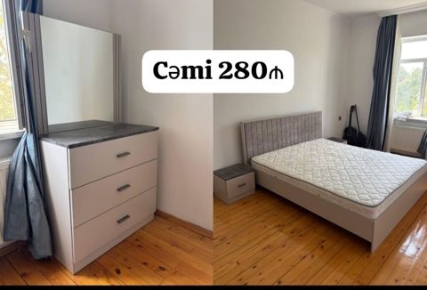 Yataq otağı mebel dəsti - Rəng: açıq boz, tünd boz detallarla — Bakı