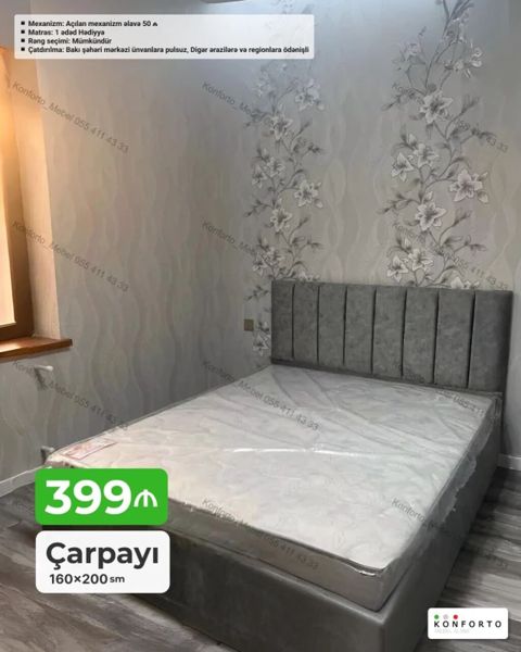 Məhsul: Çarpayı Ölçü: 160×200 sm Xüsusiyyətlər: - Açilən mexanizm — Bakı