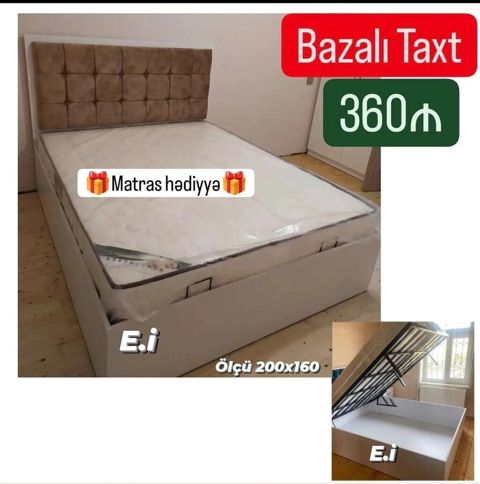 Bazalı taxt – ölçü 200x160 sm. - Geniş alt baza: yuxarı qalxan — Mehdiabad