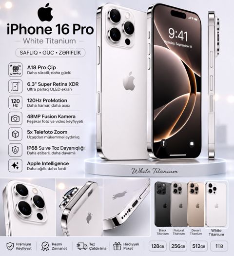 Apple iPhone 16 Pro White Titanium 128GB/8GB — Bakı