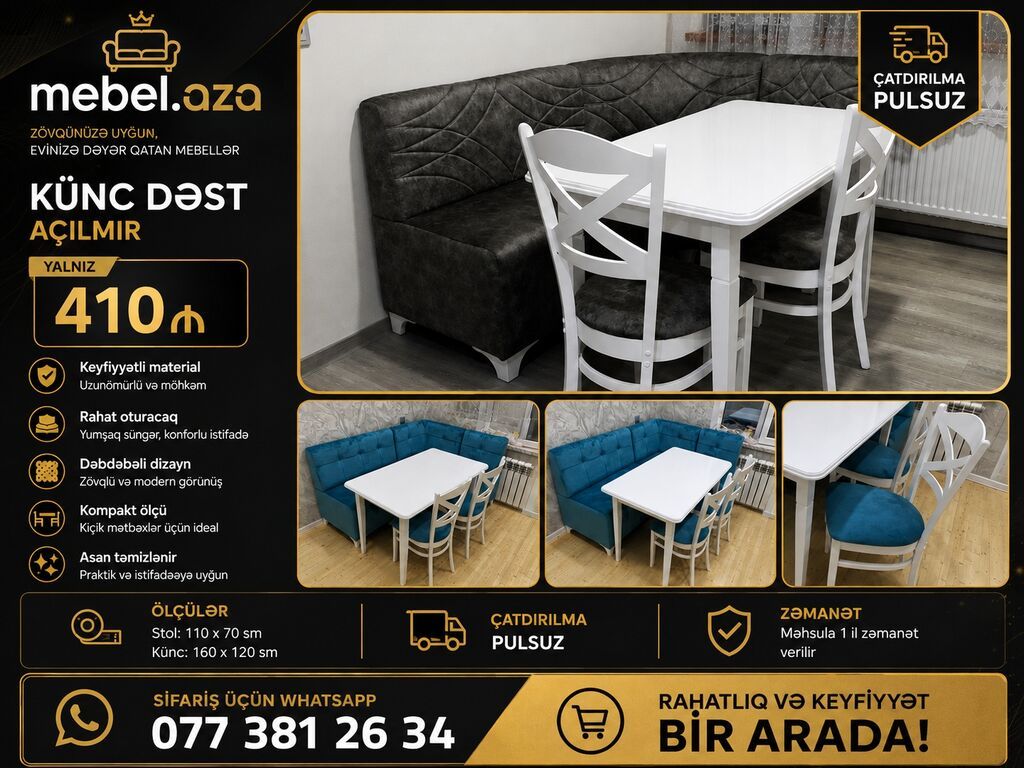 Yeni, Künc divan, Mətbəx üçün, Açılmayan, Rusiya — Mebel, Bakı