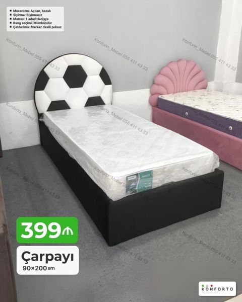 Uşaq/yeniyetmə üçün futbol topu formasında başlıqlı tək çarpayı — Bakı