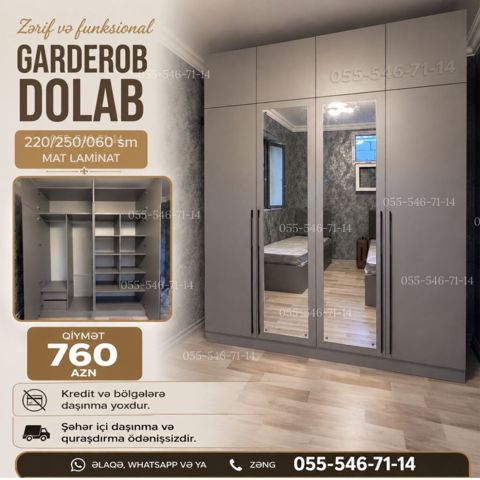 Zərif və funksional garderob dolab Ölçülər: 220/250/060 sm — Bakı