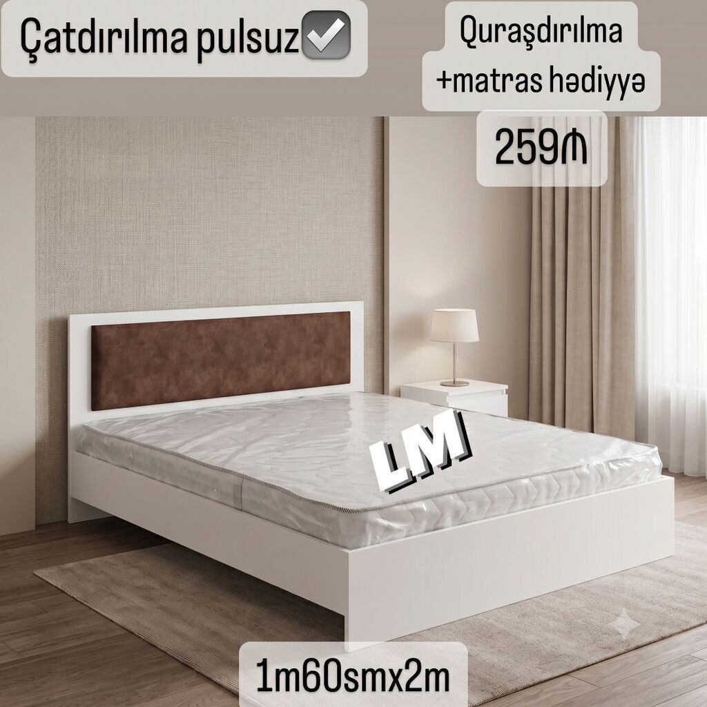 Yeni, İkinəfərlik çarpayı, Matras ilə — Mebel, Bakı (3)