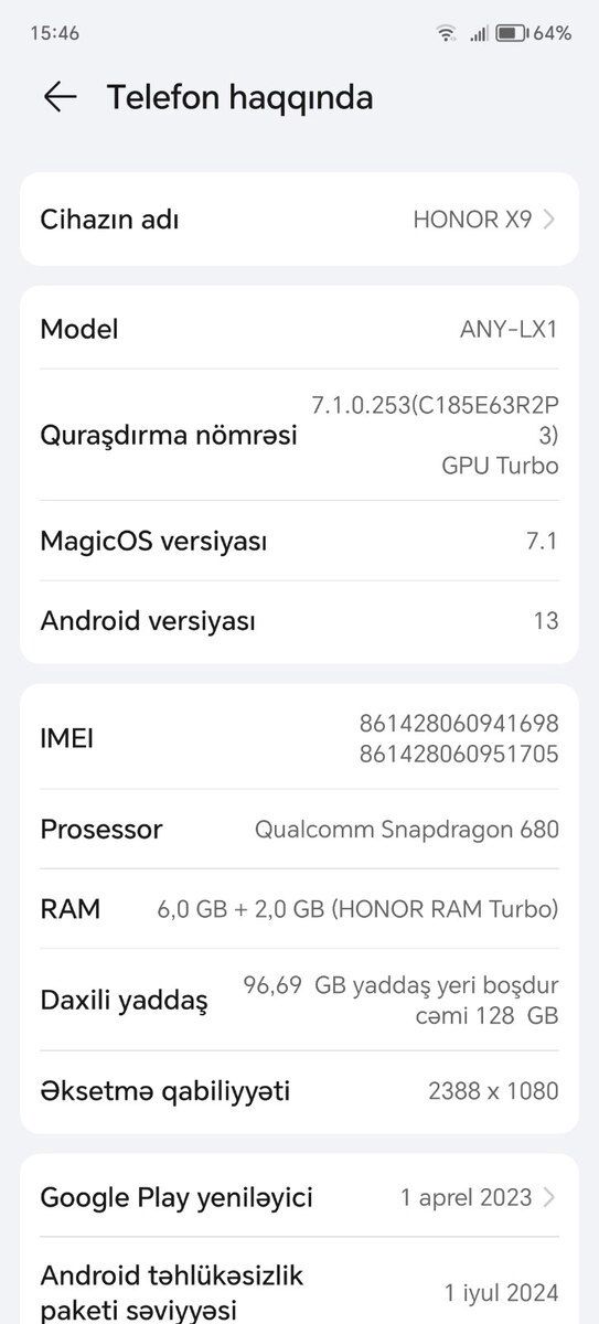 Honor X9 Midnight Black 128GB/8GB — Smartfonlar, Bakı (3)