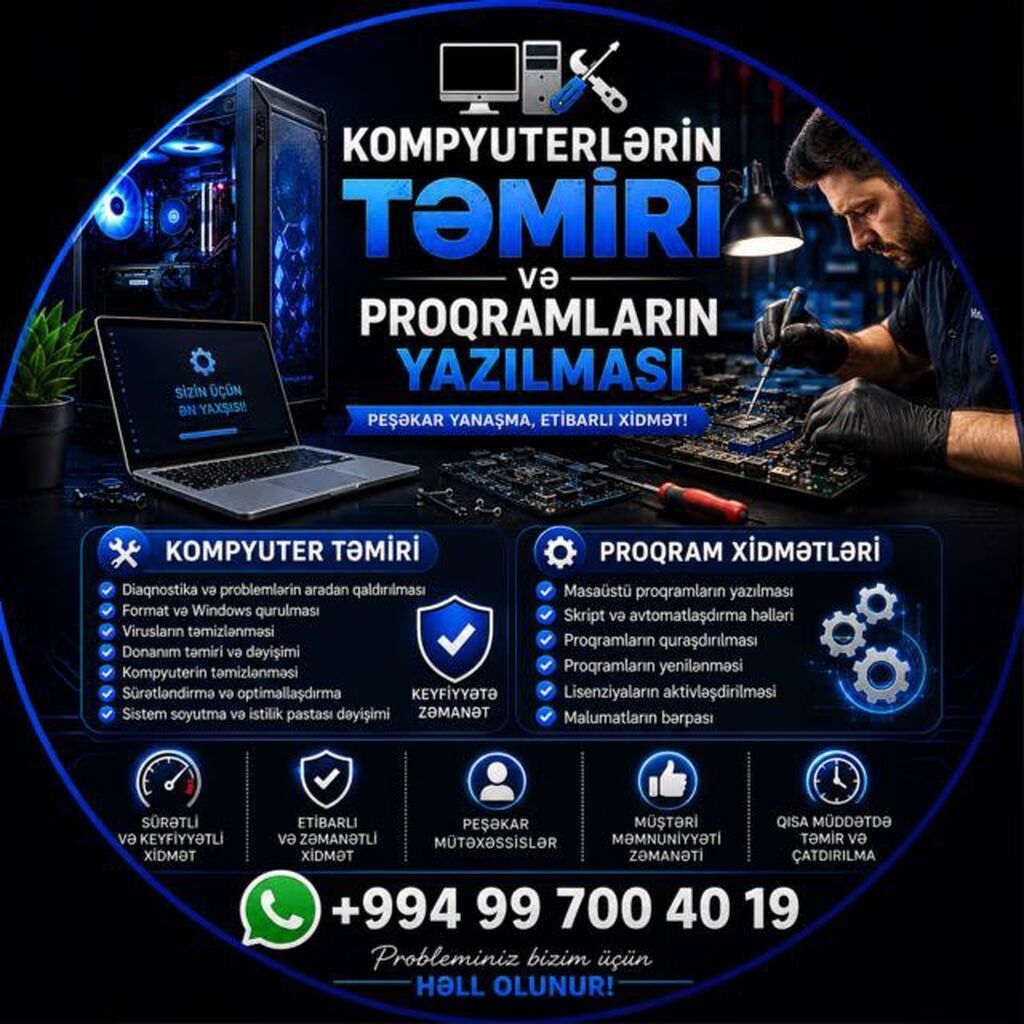 Kompüterlərin təmiri və proqramların yazılması xidməti Xidmət — Xidmətlər, Bakı